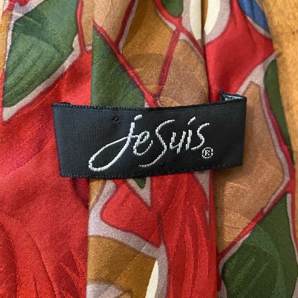 Vintage Mens Jesuis Silk Tie Necktie Red Blue Brown Tan 59” - Picture 6 of 6